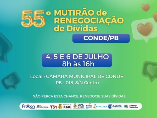 Câmara Municipal de Conde sedia 55º mutirão de renegociação dívidas