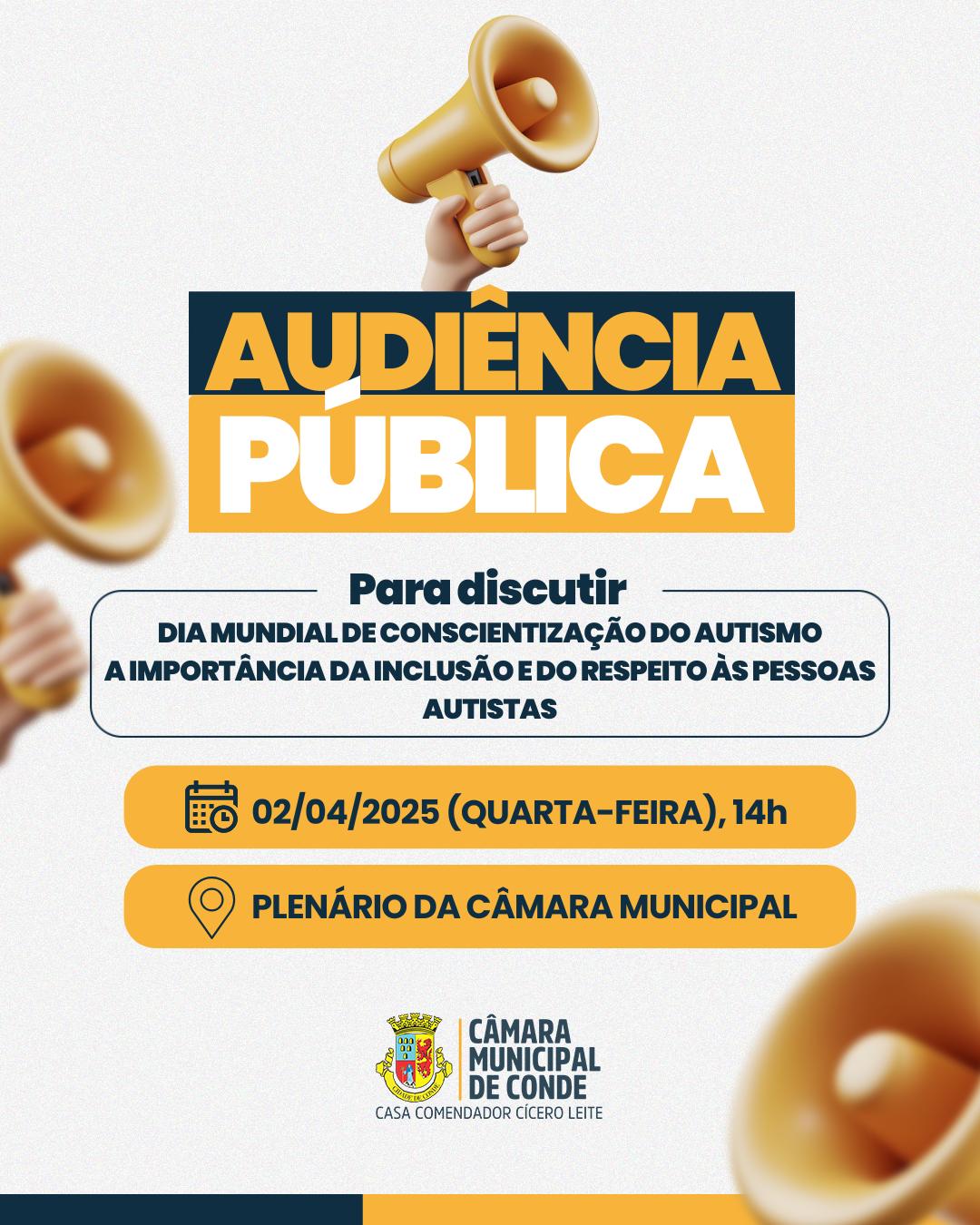 Câmara Municipal de Conde marca Audiência Pública para discutir direitos das pessoas com Transtorno do Espectro Autista