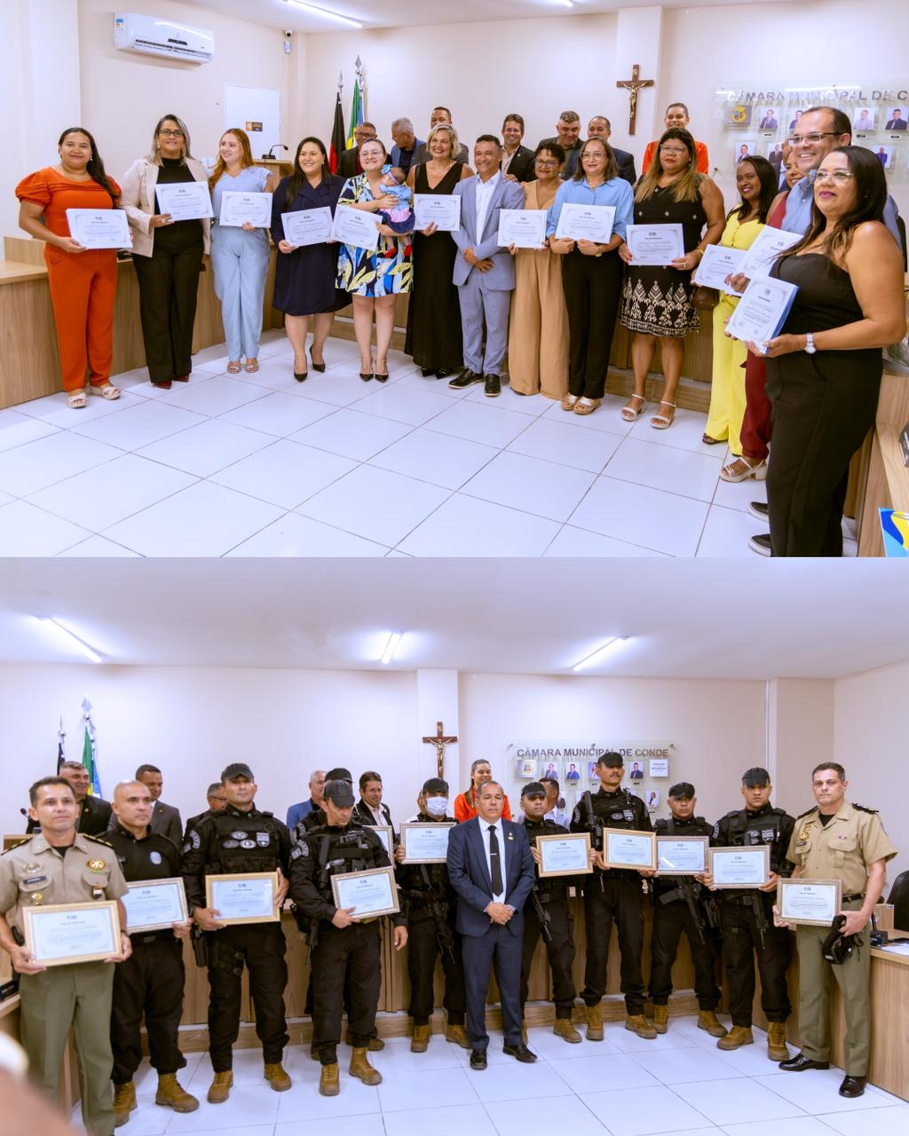 Câmara de Conde entrega votos de aplauso a profissionais da educação e policiais militares